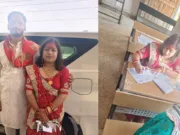 सात फेरे लेने के बाद पति संग परीक्षा केन्द्र पहुची दुल्हन वसुधा