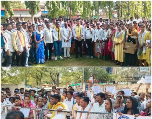 नौकरी से निकाले गए पेशा मोबिलाईजर ने कलेक्ट्रेट पर प्रदर्शन कर आदेश वापस लेने की उठाई मांग
