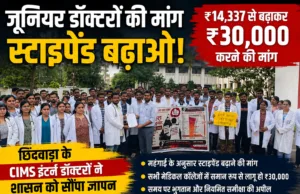 छिंदवाड़ा के जूनियर डॉक्टरों ने इंटर्नशिप स्टाइपेंड ₹14,337 से बढ़ाकर ₹30,000 करने की मांग