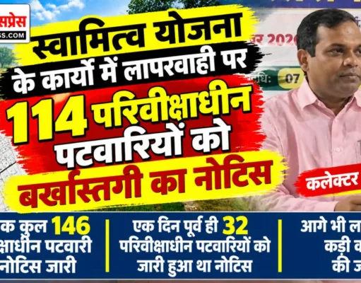 स्वामित्व योजना के कार्यों में लापरवाही पर 114 परिवीक्षाधीन पटवारियों को बर्खास्तगी का नोटिस