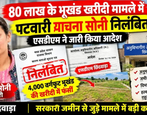 सरकारी जमीन से जुड़े 80 लाख के भूखंड खरीदी मामले में पटवारी याचना सोनी निलंबित